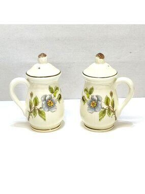 Sangostone Apple Blossom Floral Salt Pepper Shaker Set Model A1271 Stoneware VTG